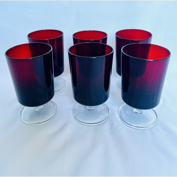 Vintage Arcoroc Luminarc France Red Ruby Stemware Cordial Glasses 5 oz Set of 6 - Picture 1 of 14